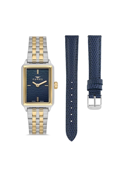 Ferro Fl21626awt-d3 Quartz Çift Kordonlu Lacivert Kadran 22 Mm Kadın Kol Saati Altın