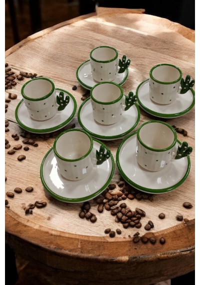Cactus 6 Kişilik El Yapımı 90 Ml Türk Kahvesi, Espresso Fincanı Y