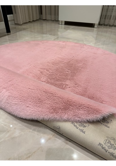 Ultra Soft Pembe Yumuşak Dokulu Peluş Halı Yuvarlak
