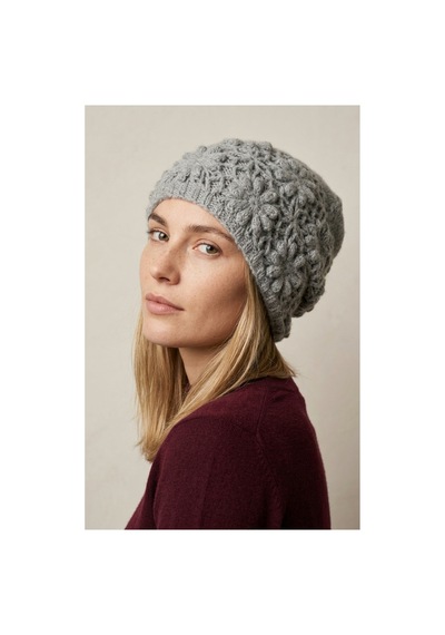 Emybox El Örgüsü Siyah Kadın Bere Tığ İşi Çiçek Motifli Bohem Kışlık Şapka - Vintage Stil Yumuşak Örgü Bere Modeli Gri