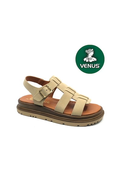 Venüs Riwing Hakiki Deri Comfort Ortopedik Kadın Sandalet Bej