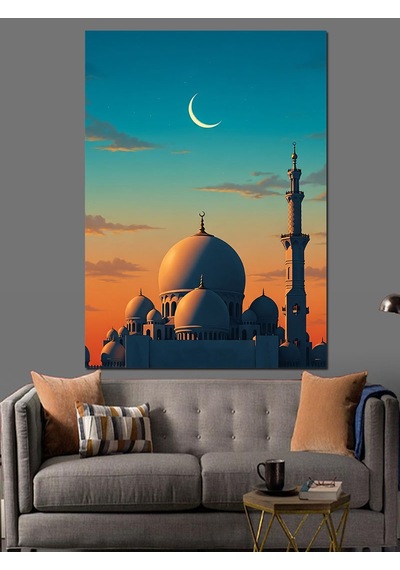 Ahşap Tablo Cami Silüeti Gece Manzara