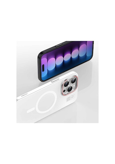 Apple Uyumlu iPhone 15 Plus Kılıf Recci Magnetic Glass Serisi Standlı Magsafe Şarj Özellik Kapak Beyaz