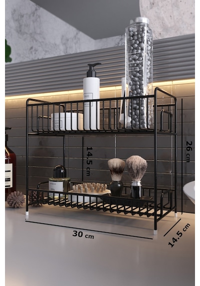 Tezgah Üstü Raf 2 Katlı Siyah Metal Banyo Mutfak Sepet Baharatlık Düzenleyici Diğer