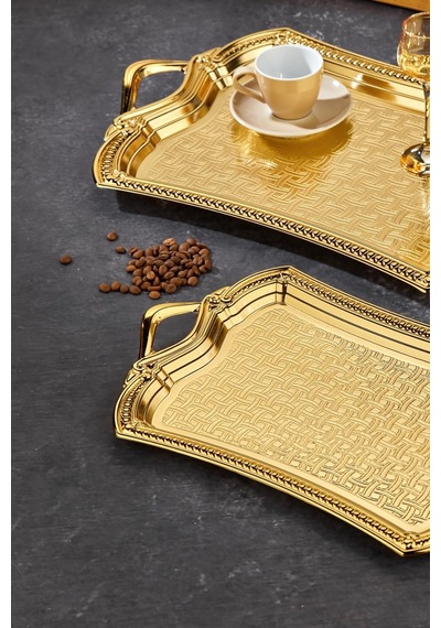Cooker 2'li Evenia Metal Dikdörtgen Gold Sunum Tepsisi 49x30- 37x23