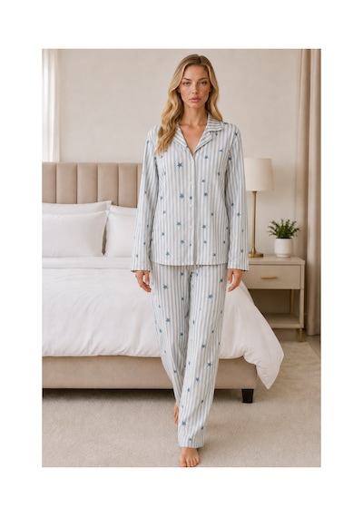 Fit Women Kadın Casual Esnek Bol Mavi Pijama Takımı 4671