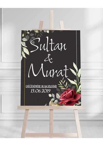Söz Nişan Düğün İçin 50x70 Karşılama Panosu - Soft Çiçek Temalı Beyaz