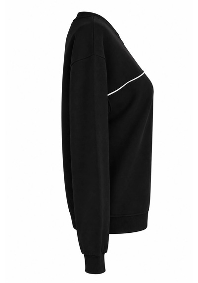 Trender O Yaka 3 İp Biyeli Siyah Kadın Sweatshirt 27kdt1000015