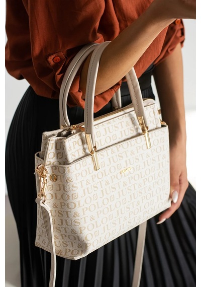 Just Polo Kadın Monogram Baskılı Yeni Sezon El Ve Omuz Çantası 232031mh Krem
