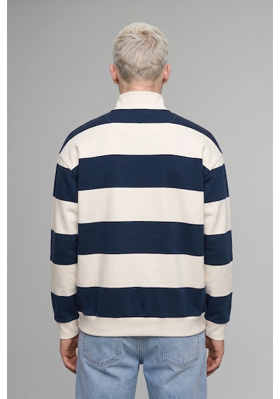 Defacto Boxy Fit Dik Yaka Yarım Fermuarlı Çizgili Sweatshirt C7045ax26aunv94 Lacivert-nv94