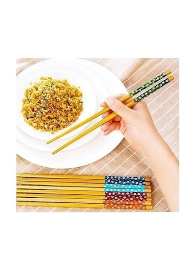Chopstick Japon Çin Yemek Çubuğu 5 Çift Yıkanabilir Bambu Çok Renkli