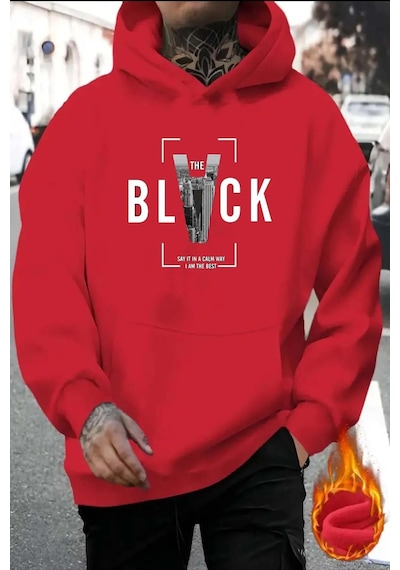 Uyguntarz Black Baskılı Pamuklu Oversize Sweatshirt Kırmızı