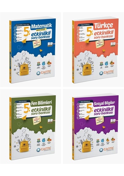 Çanta 2025 5. Sınıf Matematik + Türkçe + Fen + Sosyal Etkinlikli Kazanım Soru Seti 4 Kitap