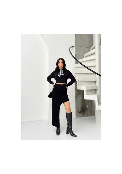 Kene Jeans Kadın Yan Asimetrik Kesim Kot Etek Siyah