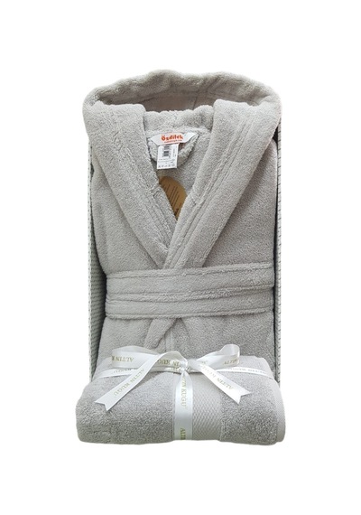 Özdilek Super Soft Kapüşonlu Bornoz + Baş Havlusu- Gri