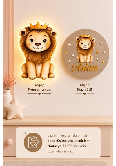 Ahşap İsme Özel Pilli Ledli Gece Lambası Ve Ahşap Kapı Süsü Seti Bebek Çocuk Odası Çok Renkli