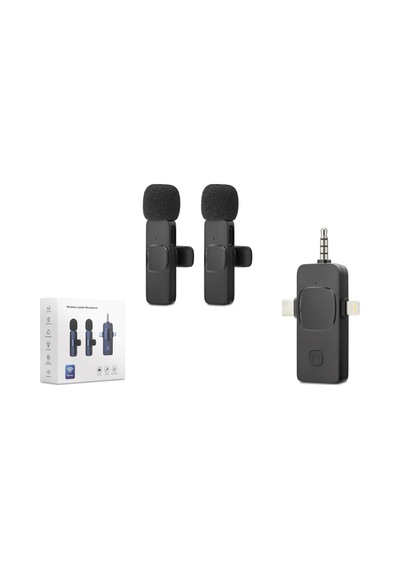 Kablosuz Çiftli Yaka Mikrofon Seti Type-c Lightning 3.5 Mm Siyah Hdx2782
