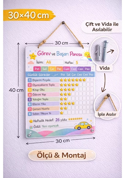 Kişiye Özel Montessori Görev Ve Başarı Panosu - Yaz-sil Hediyeli 30x40 Cm Kalem + Sticker04