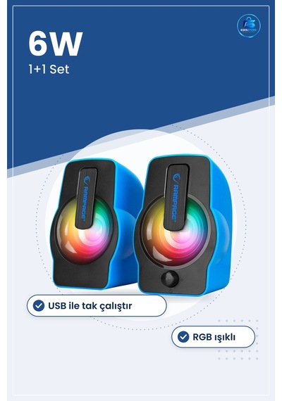 Kablolu Hoparlör Seti 1+1 6w Usb Rgb Işıklı Multimedya Bilgisayar