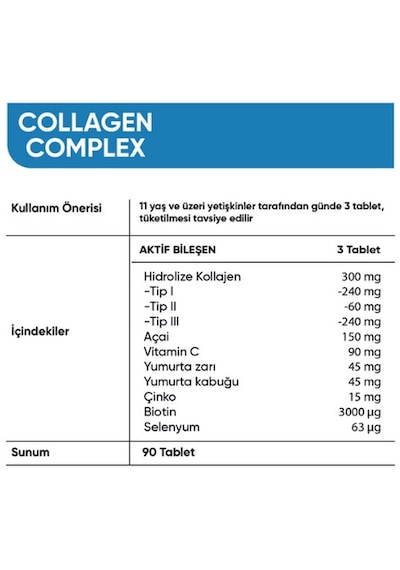 Collagen Forte Platinum 5 Tip Kolajen Vitamin ve Mineral İçeren Takviye Gıda 500 MG 90 Tablet