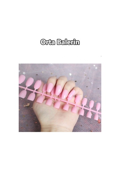 24 Adet Renkli Balerin Takma Tırnak Orta Uzun 309 Gül Pembe