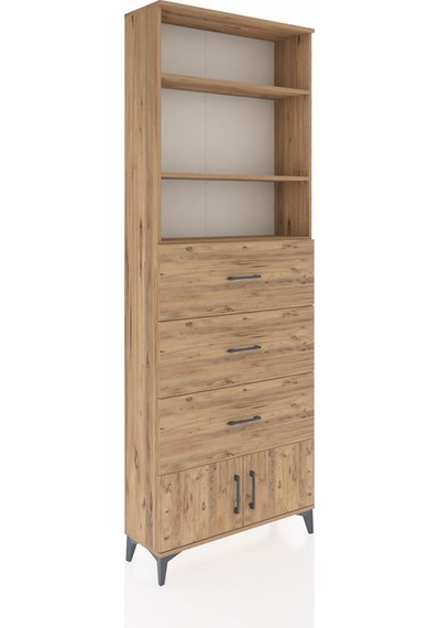 Arges Dolap 3 Raflı 3 Çekmeceli 2 Kapaklı 88x30x243 Çam-çam Çam