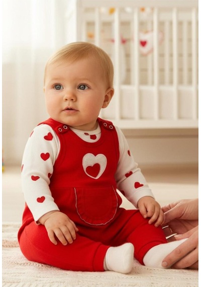 Altıntaş Baby Kalpli Süzene Kız Bebek Tulum Kırmızı Kırmızı