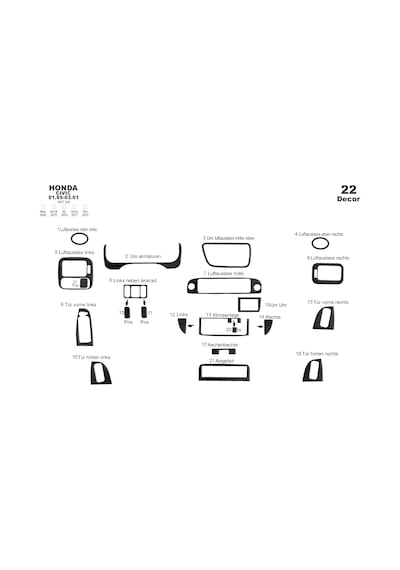 Honda Civic Torpido Kaplama 1995-2001 22 Parça Siyah Karbon