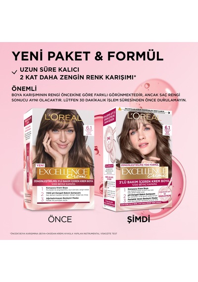 L Oréal Paris Excellence Creme 6.1 Küllü Açık Kahve Saç Boyası