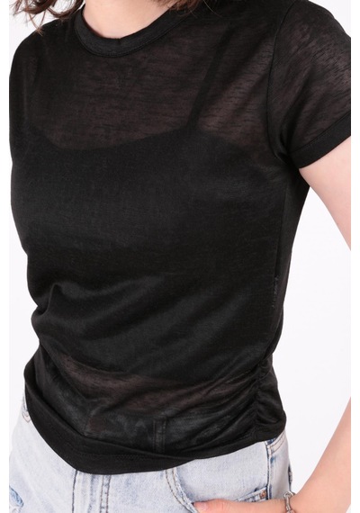 Busem S0016230 Kadın Flamlı İnce T-shirt Siyah