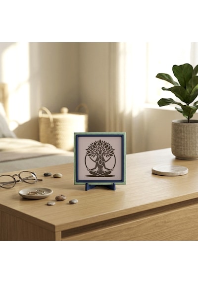 Minimal Hayat Ağacı Ve Meditasyon Figürlü Masaüstü Süs, Estetik Ve Huzurun Modern Buluşması 10x10 Cm