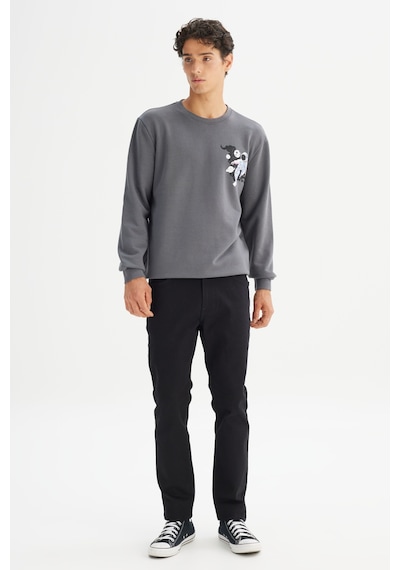 Lee Regular Fit Normal Kesim Bisiklet Yaka Baskılı Antrasit Sweatshirt Gri