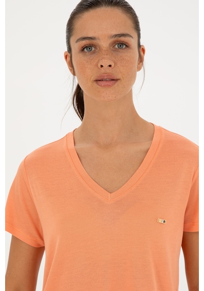 U.S. Polo Assn. Kadın Somon V Yaka Tişört 50286055-VR047