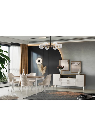 Çakıl Mdf Yemek Masa 6lı Sandalye Takımı 90x145cm 001
