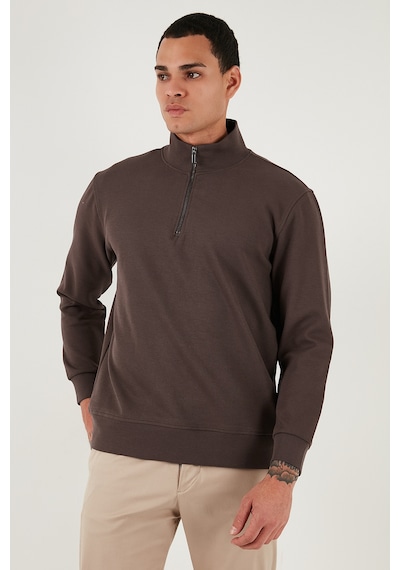 Buratti Pamuklu Regular Fit Yarım Fermuarlı Dik Yaka Erkek Sweat 5905470 Koyu Kahve
