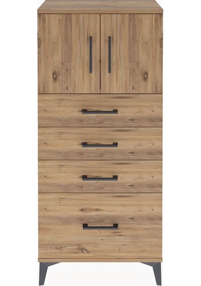Arges Dolap Tek Raflı 4 Çekmeceli 2 Kapaklı 60x30x134 Çam-çam Atlas Çam