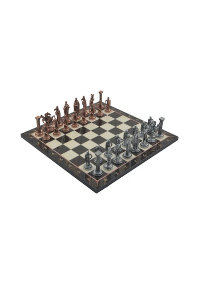 Gifthome Büyük Boy Metal İngiliz Satranç Takımı Antik Ve Katlanır Ceviz Desenli Mdf Satranç Tahtası 43x43 Cm.