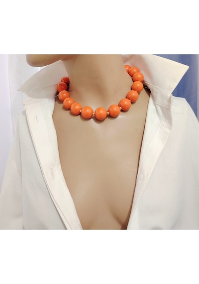 Manolya Büyük Akrilik Boncuk Choker Kolye 5 Renk Turuncu