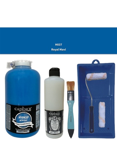 Mobilya Boyası-cadence Multisurface H-037 R.mavi 2000ml Ultimate Vernik Mat 500ml Saten Rulo Set R.mavi R.mavi
