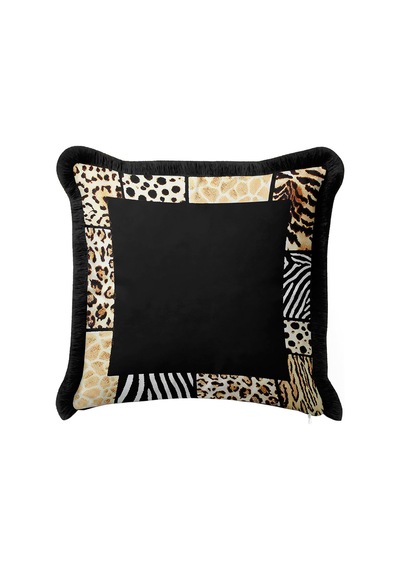 Safari Patchwork Saçaklı Yastık Kılıfı-lüks Afrika Bohem Siyah Altın Renkli Püsküllü Kırlent Kılıfı Tozlu Zeytin
