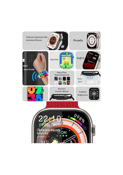 Wearfitpro Wearfit S10 Pro Max 7 Kordonlu Akıllı Kol Saati Miniled Ekran Gri 45mm
