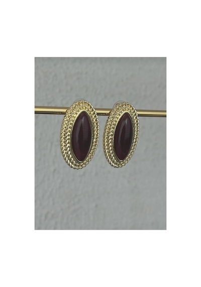 Lunarie Vintage Burgu Çerçeve Küpe Renkli Taşlı Madalyon Çelik Kahverengi