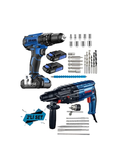 Dragro Alman Drg-krc Eko 2 Li Set 4200 W Kırıcı Delici Hilti 58v5ah Şarjlı Matkap