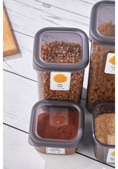 Jumbo Boy 10'lu Etiketli Kare Erzak Saklama Kabı Seti 1700 Ml - Sert Kapaklı Vakumlu Gri - 772372225 Gri