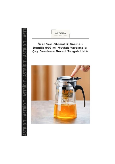 Özel Seri Otomatik Basmalı Demlik 900 Ml Mutfak Yardımcısı Çay Demleme Gereci Tezgah Üstü Şeffaf