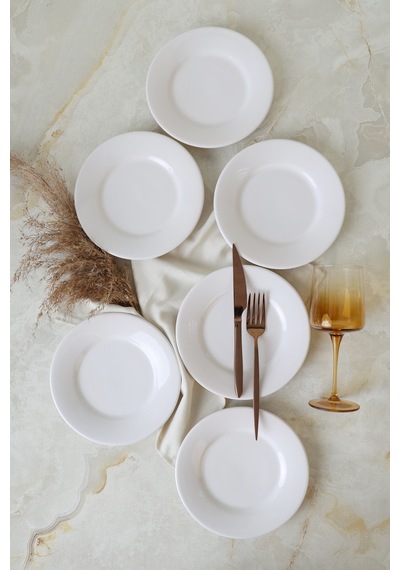 Keramika Beyaz Linda Pasta Tabağı 19 Cm 6 Adet 006 Beyaz