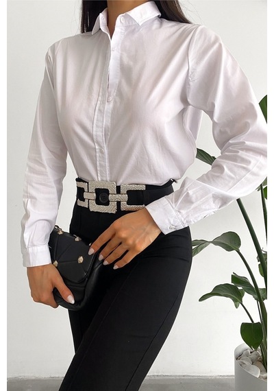 Femelle Kadın Beyaz Yeni Sezon Slim Fit Basic Gömlek