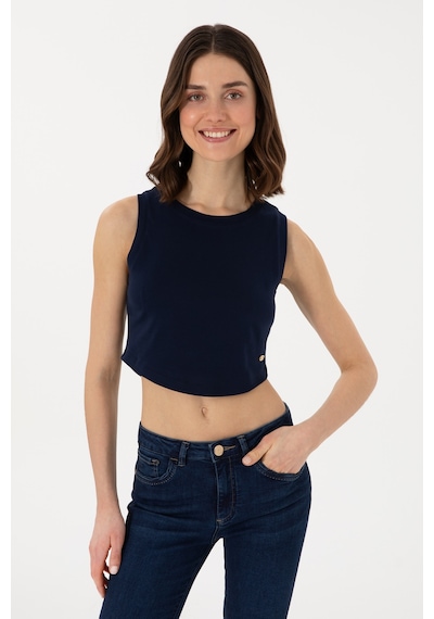 U.S. Polo Assn. Kadın Lacivert Kolsuz Bisiklet Yaka Crop Basic Tişört 50305695-VR033