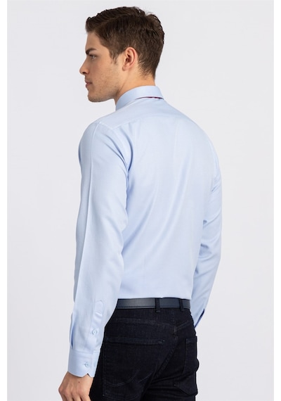 Tudors 15221 Modern Slim Fit Dar Kesim Armürlü Erkek Gömlek Mavi