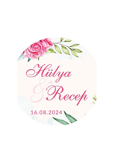 Pembe Gül Etiket Modeli, Ürünlerinize Özel 3cm - 100 Adet Opak Sticker Renkli